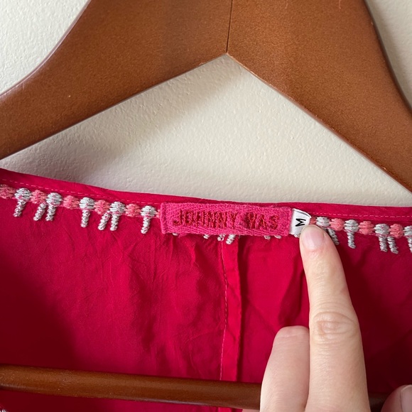 JOHNNY WAS Vanessa Cupro Blouse Red Embroidered Long Sleeve Tunic Top Medium - Picture 7 of 8